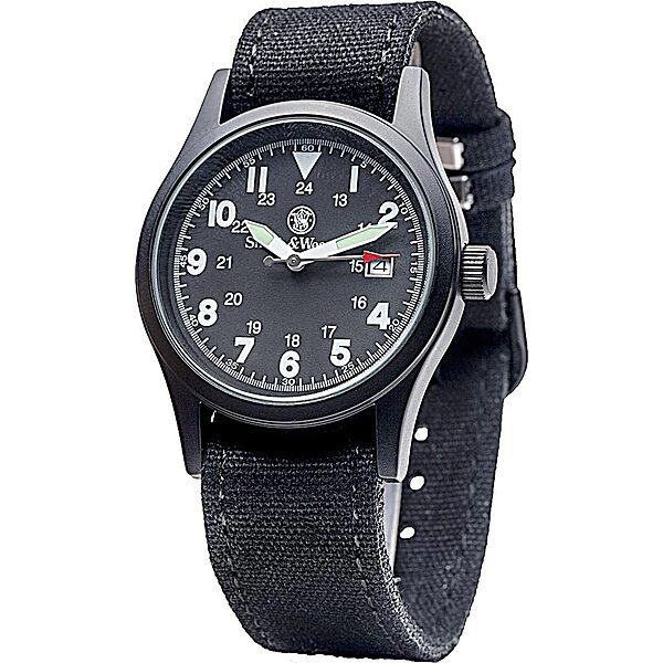 SMITH & WESSON Men's Military Watch with Interchangeable Canvas Straps, Water Resistant, Date Display