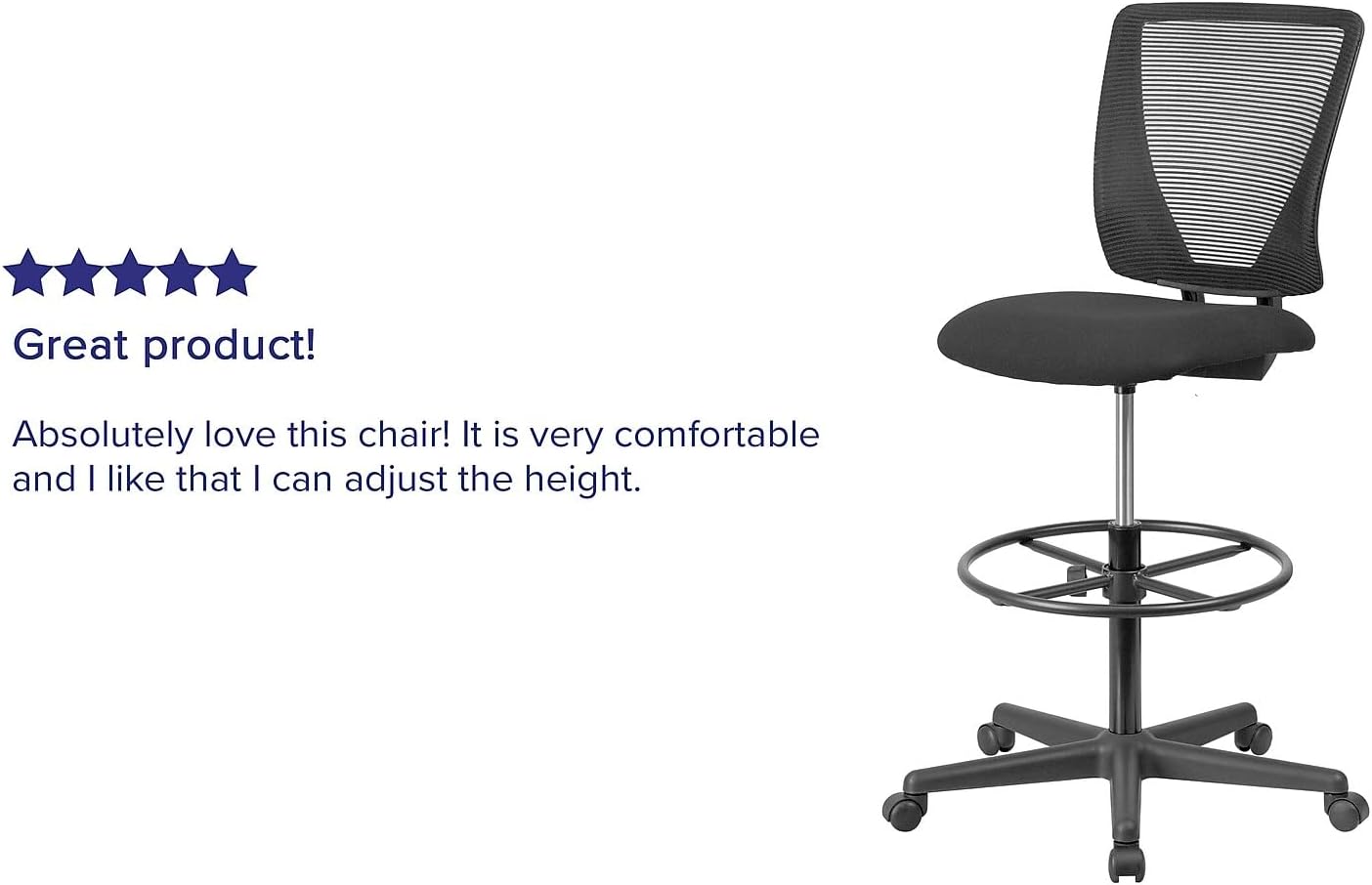 Flash Furniture Harper Ergonomic Mid-Back Mesh Drafting Chair with Black Fabric Seat and Adjustable Foot Ring