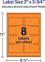 Avery Printable Rectangle Labels, Sure Feed Technology, 2" x 3.75", Bright Orange, Print-to-The-Edge, Laser/Inkjet Printable