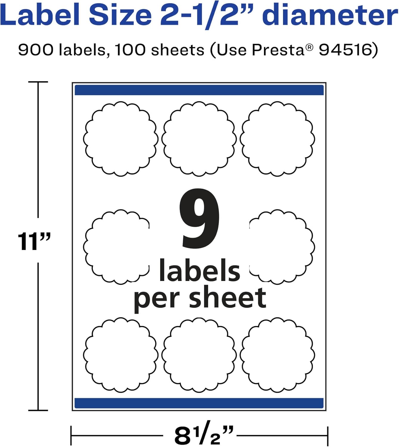 Avery Matte White Round Scalloped Labels, Sure Feed Technology, 2.5" Diameter