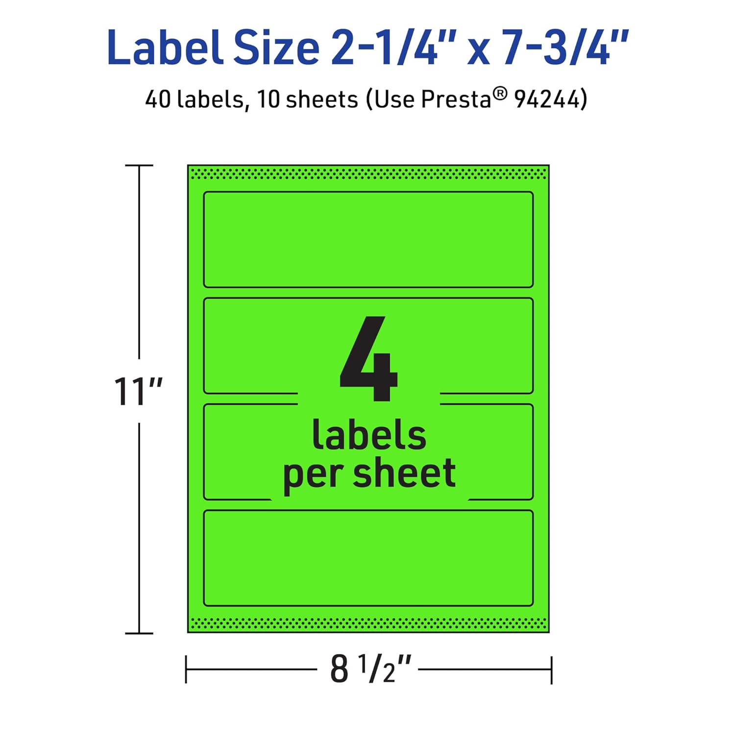 Avery Printable Rectangle Labels, Sure Feed Technology, 2.25" x 7.75", Neon Green, Print-to-the-Edge, Laser/Inkjet