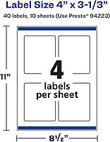 Avery Glossy White Rectangle Labels, Sure Feed Technology, 4" x 3-1/3", Print-to-The-Edge, Permanent Adhesive, Laser/Inkjet Printable