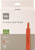 Office Depot Brand Chisel-Tip Highlighter, 100% Recycled Plastic Barrel, Fluorescent Orange, Pack Of 12