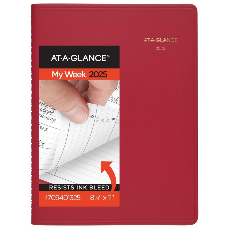 AT-A-GLANCE Weekly Appointment Book Planner, Large 8-1/4 x 11, Quarter-Hourly