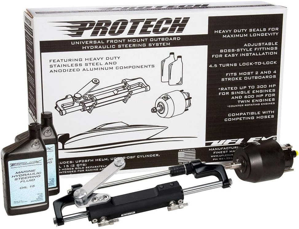 Uflex PROTECH 1.1 Front Mount OB Hydraulic System - Includes UP28 FM Helm, Oil & UC128-TS/1 Cylinder - No Hoses