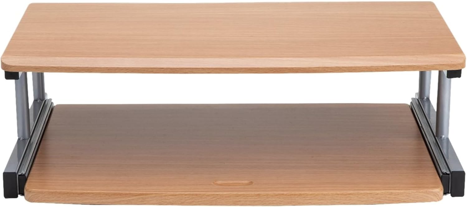 Mind Reader Monitor Stand, Sliding Keyboard Drawer, Laptop, Riser, Office, Wood/Metal, 20" L x 14.75" W x 5.9" H, Brown, Silver