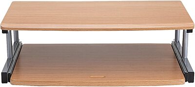 Mind Reader Monitor Stand, Sliding Keyboard Drawer, Laptop, Riser, Office, Wood/Metal, 20" L x 14.75" W x 5.9" H, Brown, Silver