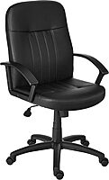 Boss Office Products Ergonomic Mid-Back Leather Chair, Black