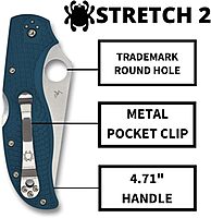 Spyderco Stretch 2 Signature Lightweight Hunting Knife with 3.43" K390 Tool Steel Blade and Blue FRN Handle - PlainEdge - C90FP2K390