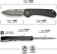 CIVIVI Elementum Slip Joint Pocket Knife for EDC, Folding Knife with 2.96" Damascus Blade Twill Carbon Fiber Handle C18062AJ-DS1