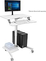 Mount-It! Mobile Workstation for Medical, Classroom, or Office Use, Height Adjustable Rolling Desk with Keyboard Tray, Storage Shelves & Locking Wheels, Portable Computer Cart – White