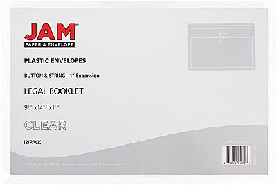 JAM PAPER Plastic Envelopes with Button & String Tie Closure - 12 Pack