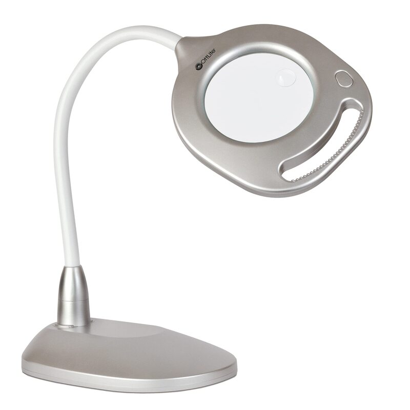 OttLite 2-in-1 LED Magnifier Floor & Table Light, Clearsun, Silver