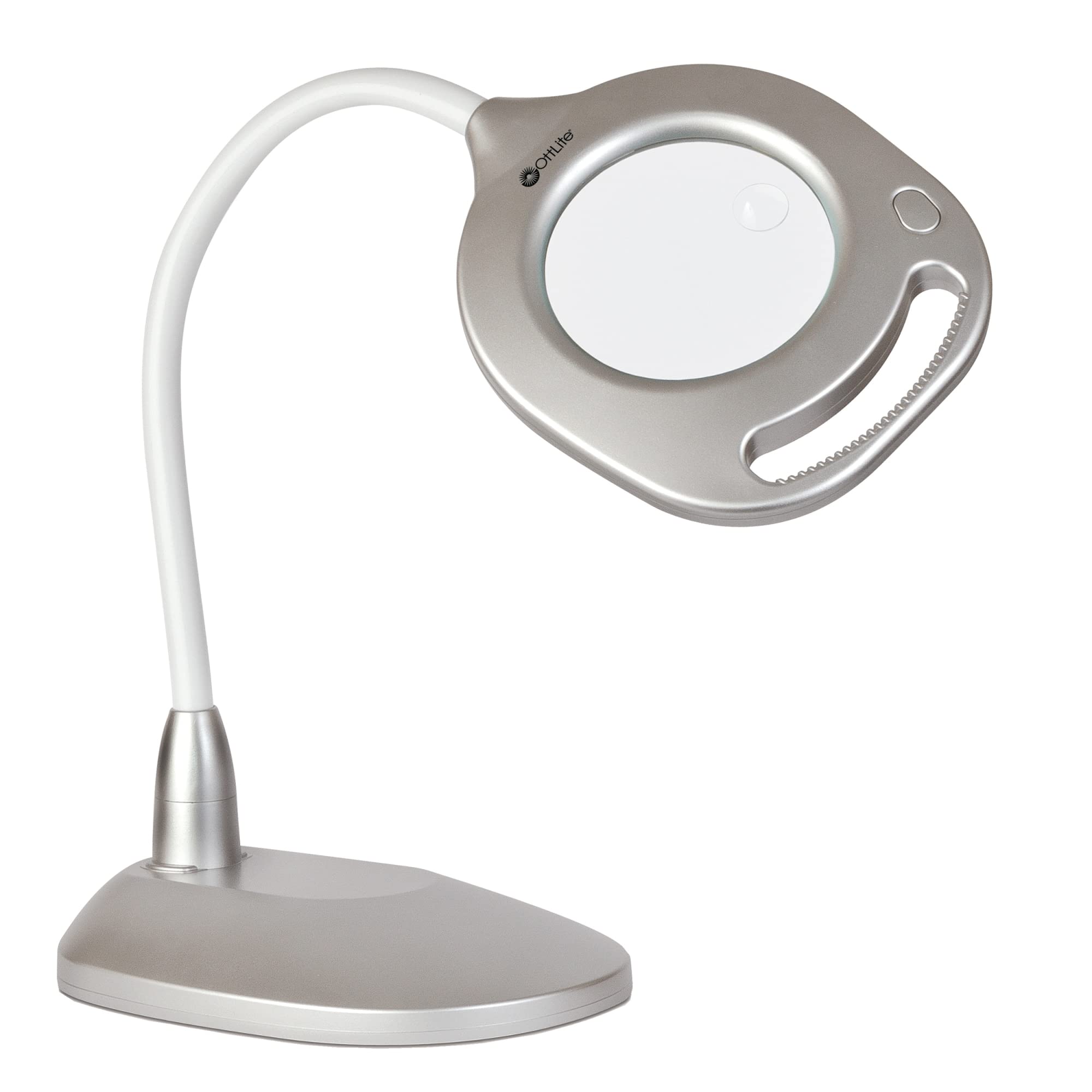 OttLite 2-in-1 LED Magnifier Floor & Table Light, Clearsun, Silver