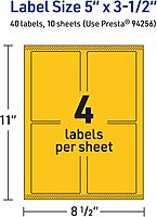 Avery Printable Rectangle Labels, Sure Feed Technology, 5 x 3-1/2, Bright Yellow, Laser/Inkjet Printable