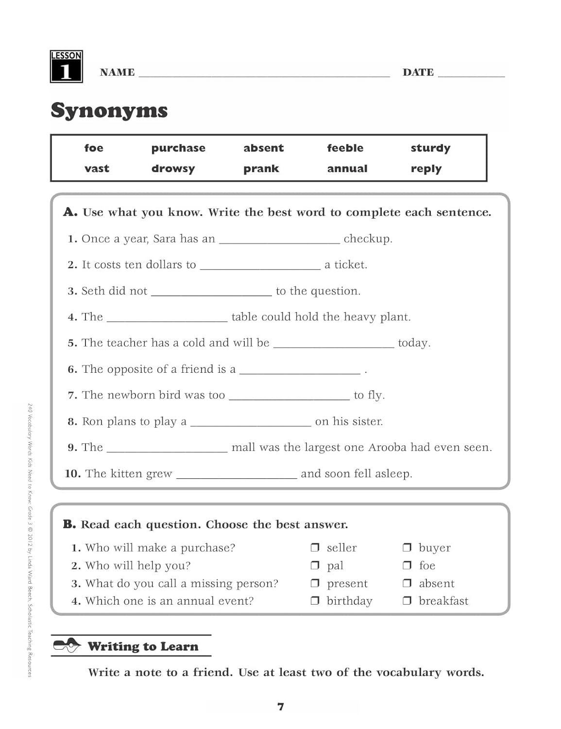 240 Vocabulary Words Kids Need to Know: Grade 3: 24 Ready-to-reproduce Packets That Make Vocabulary Building Fun & Effective
