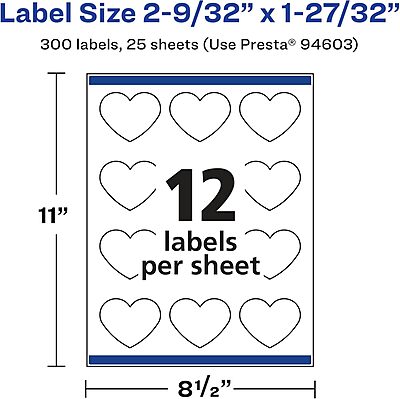 Avery Glossy Clear Heart Labels, Sure Feed Technology, 2-9/32" x 1-27/32", Print-to-The-Edge, Laser/Inkjet Printable