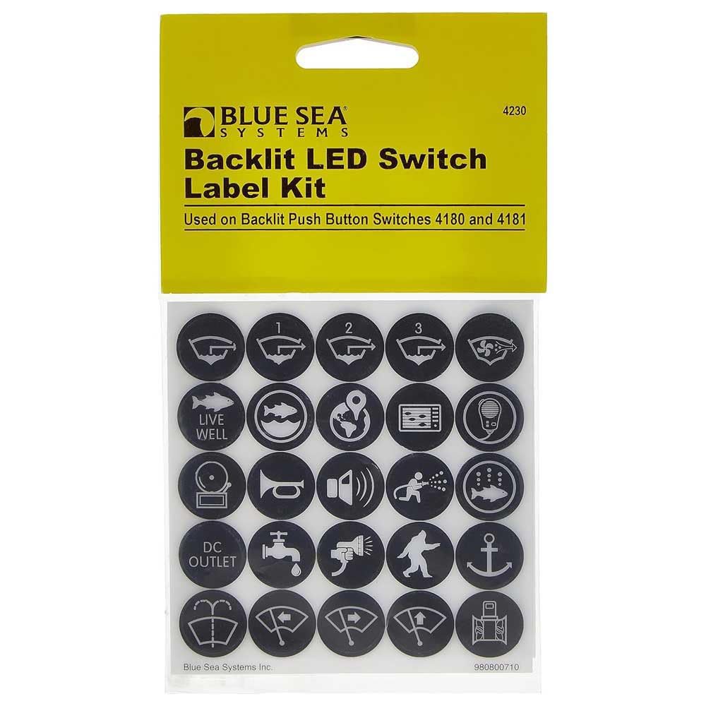 Blue Sea Systems 4230 Push Button Switch Label Kit , Black
