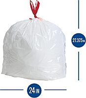 Highmark Tall 0.6 mil Drawstring Kitchen Trash Bags, 13 Gallon, 27.375in x 24in, White, Box Of 200
