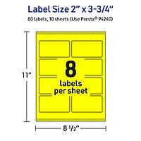Avery Neon Yellow Rectangle Labels, 2 x 3.75 in, Sure Feed, Print-to-the-Edge