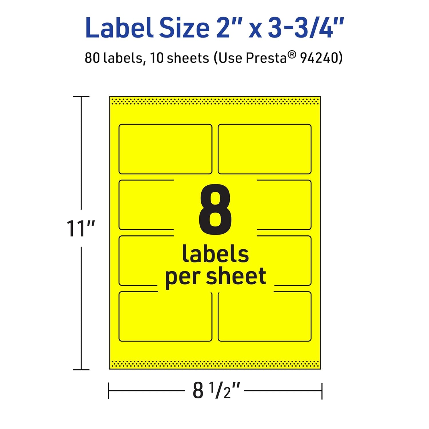 Avery Neon Yellow Rectangle Labels, 2 x 3.75 in, Sure Feed, Print-to-the-Edge