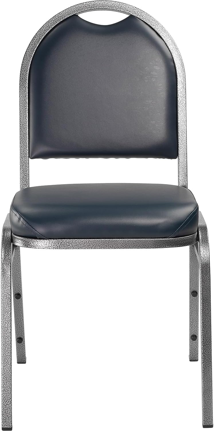 National Public Seating Dome-Back Stacking Chairs, Vinyl, Midnight Blue/Silvervein, Set of 2 - Model 9204-SV/2