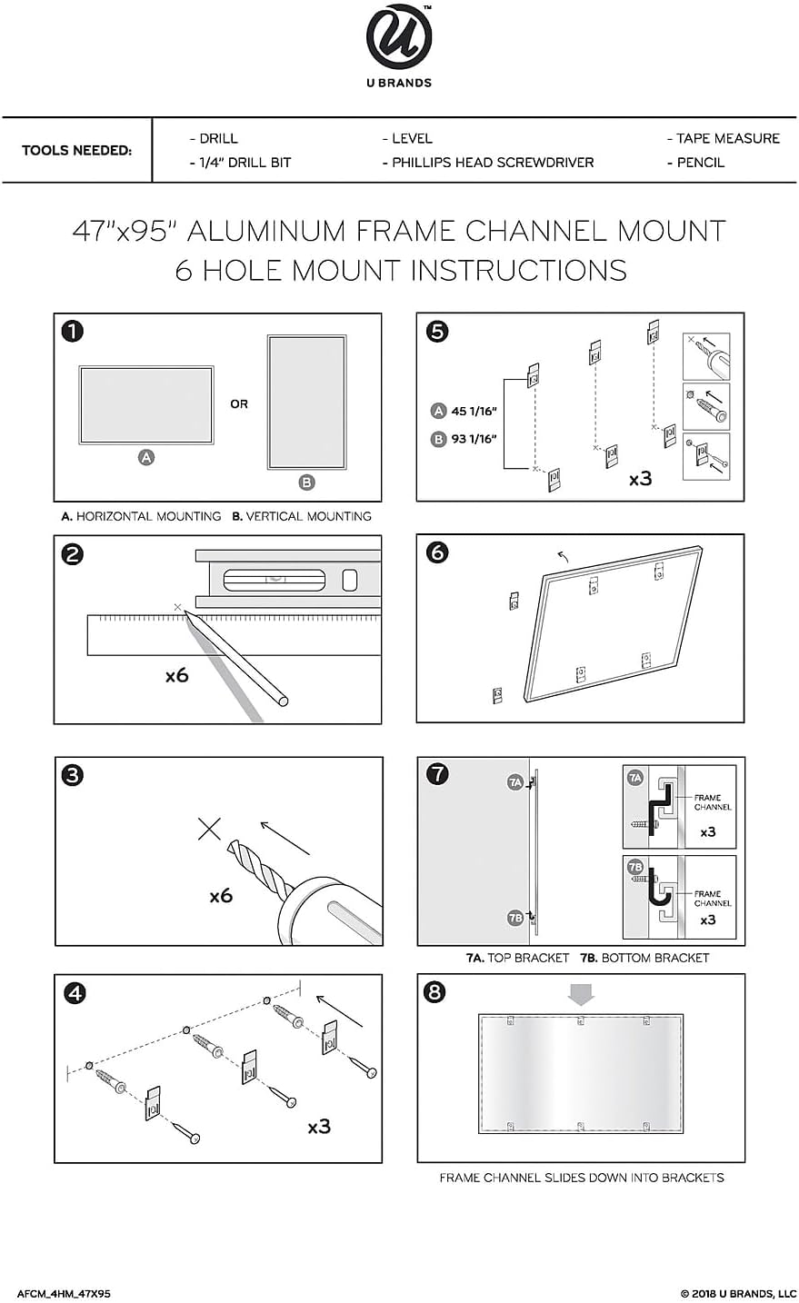 U Brands Magnetic Dry-Erase Board, 96in X 48in, Silver Aluminum Frame, Actual Size 95in X 47in (2891U00-01)