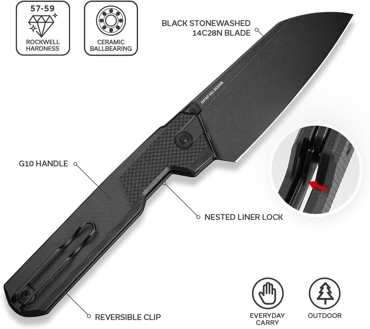 CIVIVI Hid Folding Pocket Knife 4.14in 14C28N Blade G10 Handle