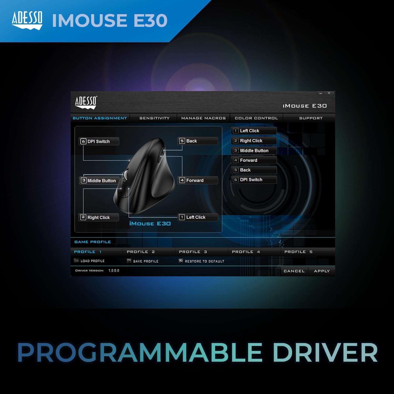 iMouse E30 2.4GHz Wireless Ergonomic Vertical Mouse Adjustable DPI Programmable Driver Optical Sensor Right Handed