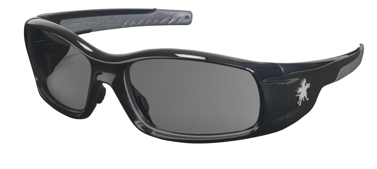 MCR Safety Crews SR112 Swagger Brash Look Polycarbonate Dual Lens Glasses with Polished Black Frame and Gray Lens