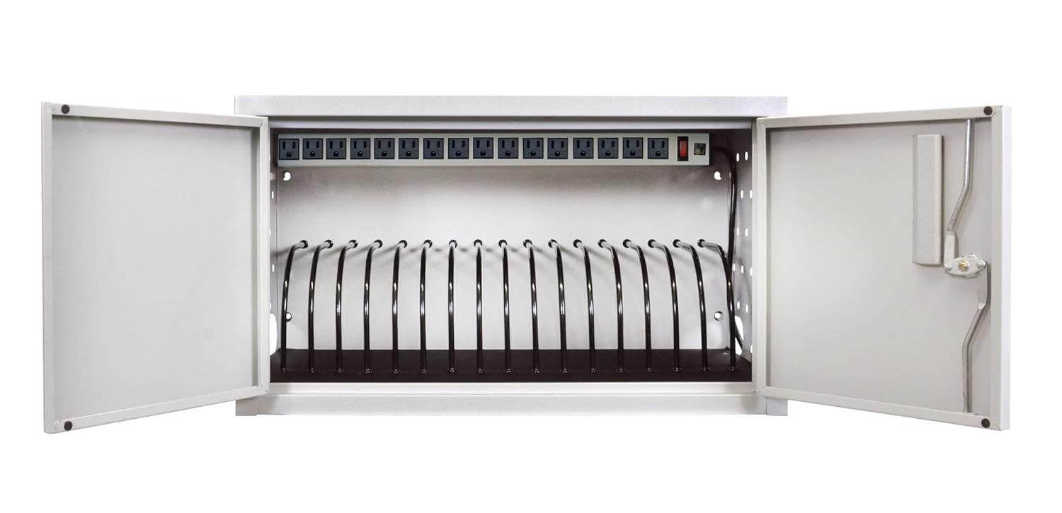 Luxor 16 Tablet Wall/Desk Charging Box, 14 1/2inH x 25inW x 13inD, Gray