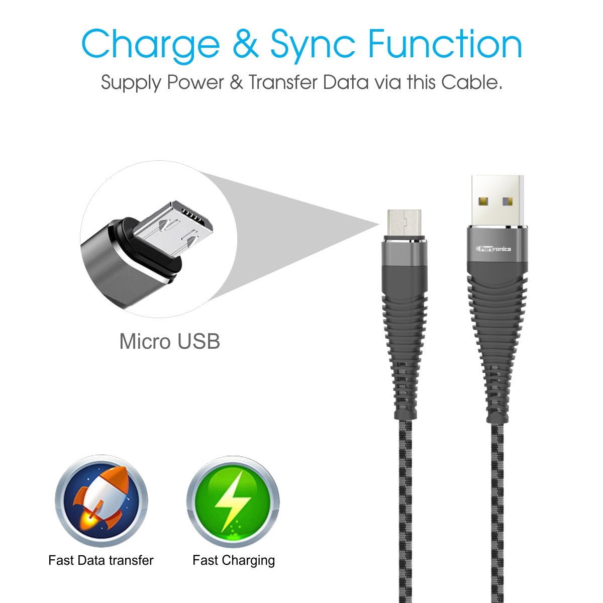 PORTRONICS KONNECT 4M MICRO CABLE 1.2 GREY BLACK PORE POR 874 PORTRONICS KONNECT 4M MICRO CABLE 1.2 GREY BLACK PORE POR 874