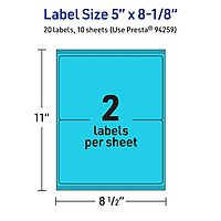 Avery Printable Rectangle Labels, Sure Feed Technology, 5" x 8-1/8", Bright Blue Labels, Laser/Inkjet Printable, 20 Total, Great for Shipping and Packaging 20 labels