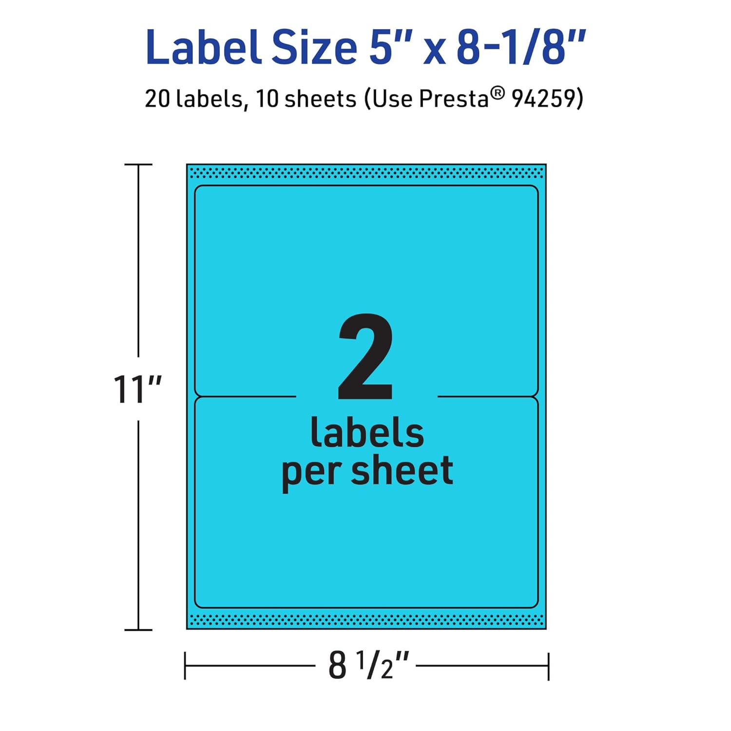 Avery Printable Rectangle Labels, Sure Feed Technology, 5" x 8-1/8", Bright Blue Labels, Laser/Inkjet Printable, 20 Total