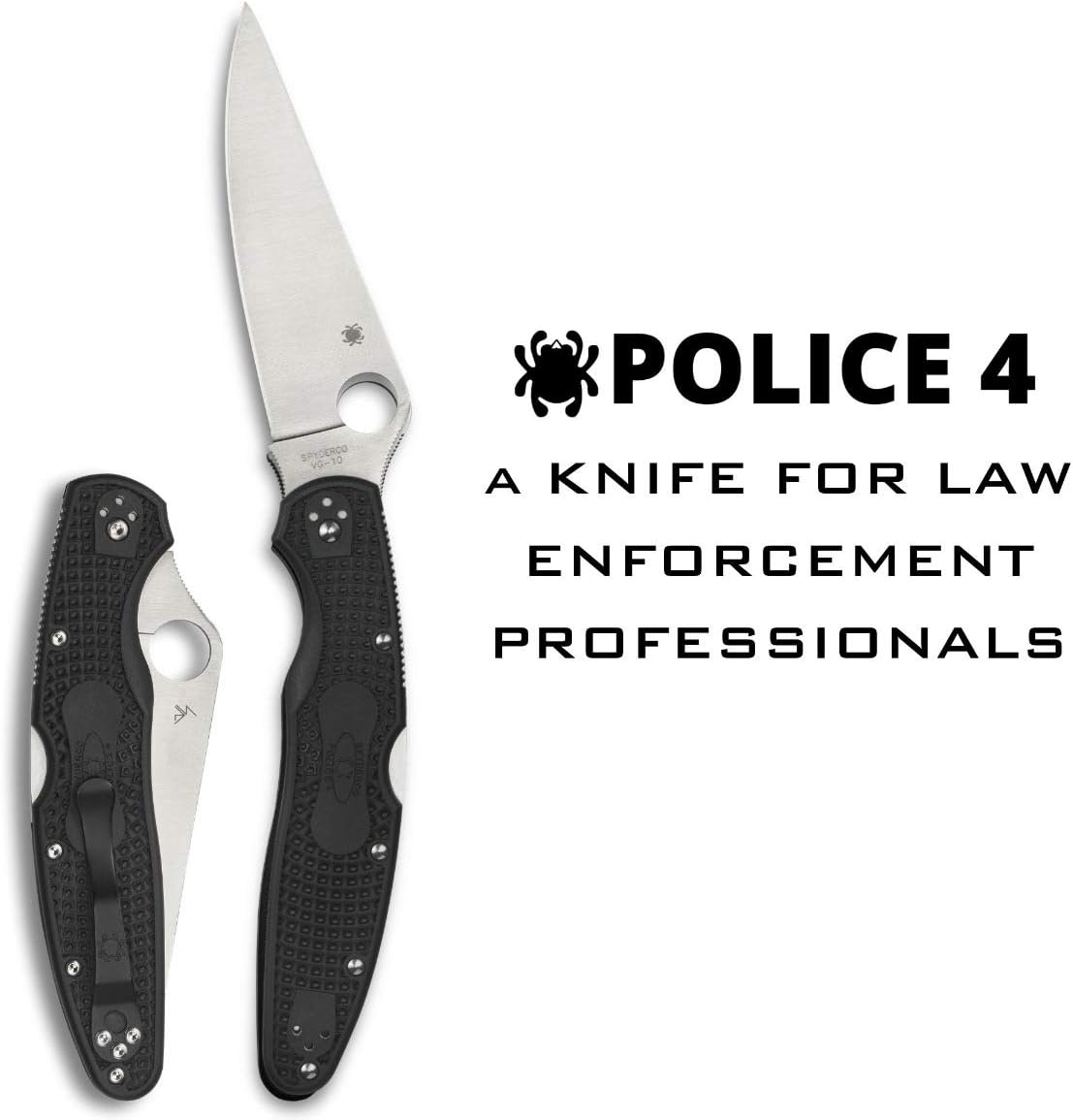 Spyderco Police 4 Lighweight Knife - Black FRN Handle with PlainEdge, Full-Flat, VG-10 Steel Blade and Back Lock - C07PBK4