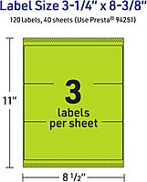 Avery Printable Rectangle Labels, Sure Feed Technology, 3-1/4 in. x 8-3/8 in., Bright Green, Laser/Inkjet Printable