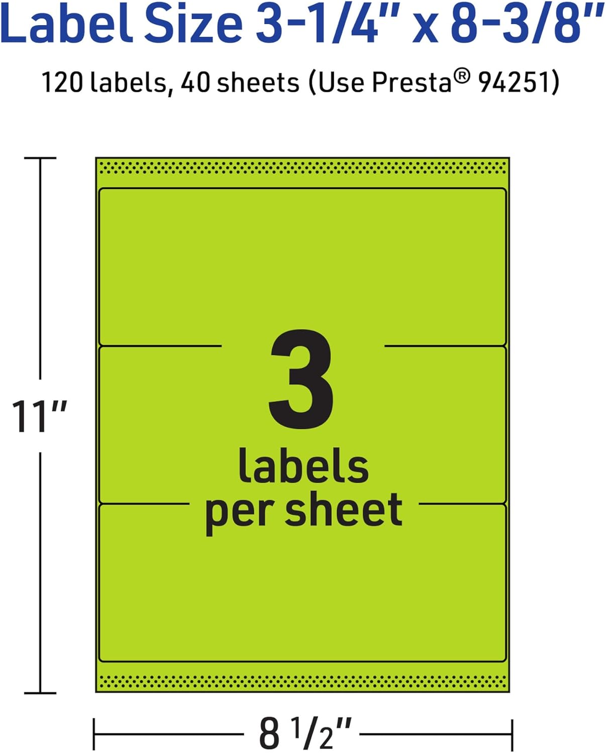 Avery Printable Rectangle Labels, Sure Feed Technology, 3-1/4 in. x 8-3/8 in., Bright Green, Laser/Inkjet Printable