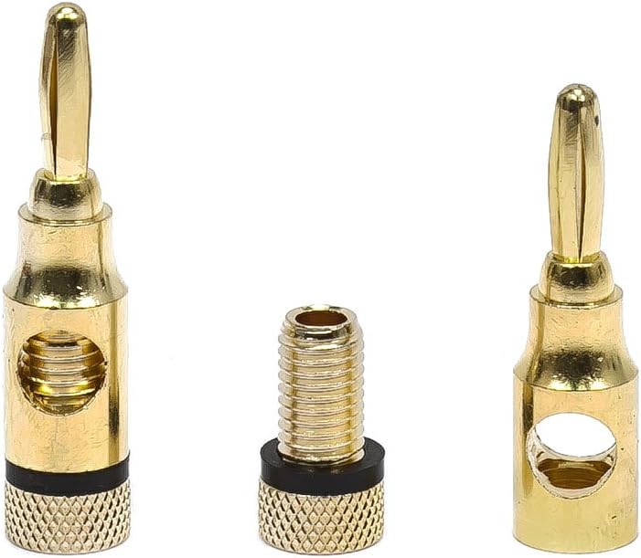 Monoprice 109437 5PRJX74047 Gold Plated Speaker Banana Plugs – 5 Pairs – Open Screw Type, For Speaker Wire, Home Theater