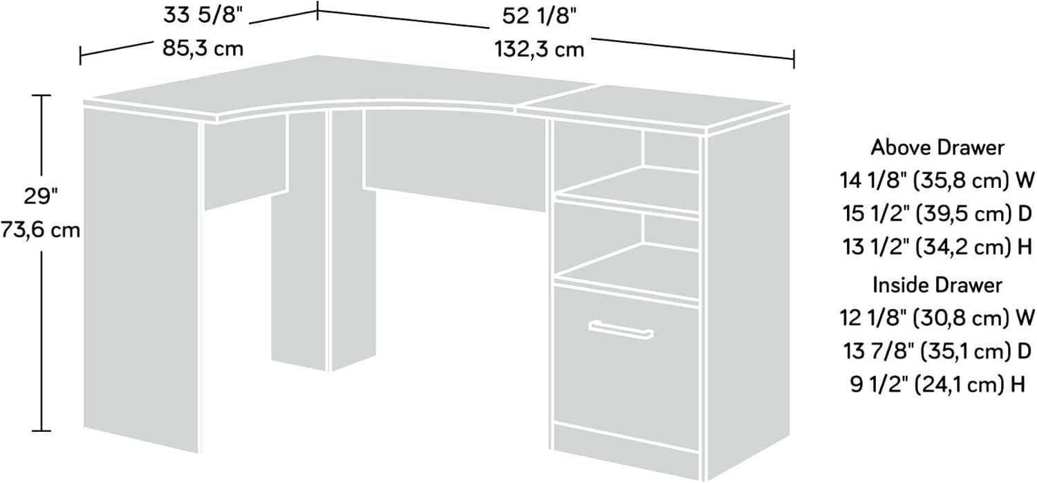 Sauder Beginnings 53inW Corner Desk with Drawer and Shelves, Cinnamon Cherry Finish