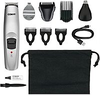Conair ConairMan 13-Piece All-In-One Hair, Nose And Ear Grooming System, 1ft, Silver/Black