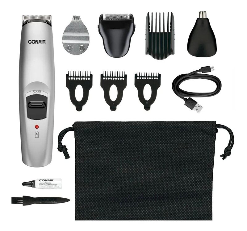 Conair ConairMan 13-Piece All-In-One Hair, Nose And Ear Grooming System, 1ft, Silver/Black