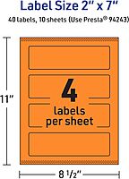 Avery Printable Rectangle Labels, Sure Feed Technology, 2" x 7", Bright Orange, Print-to-the-Edge, Laser/Inkjet Printable