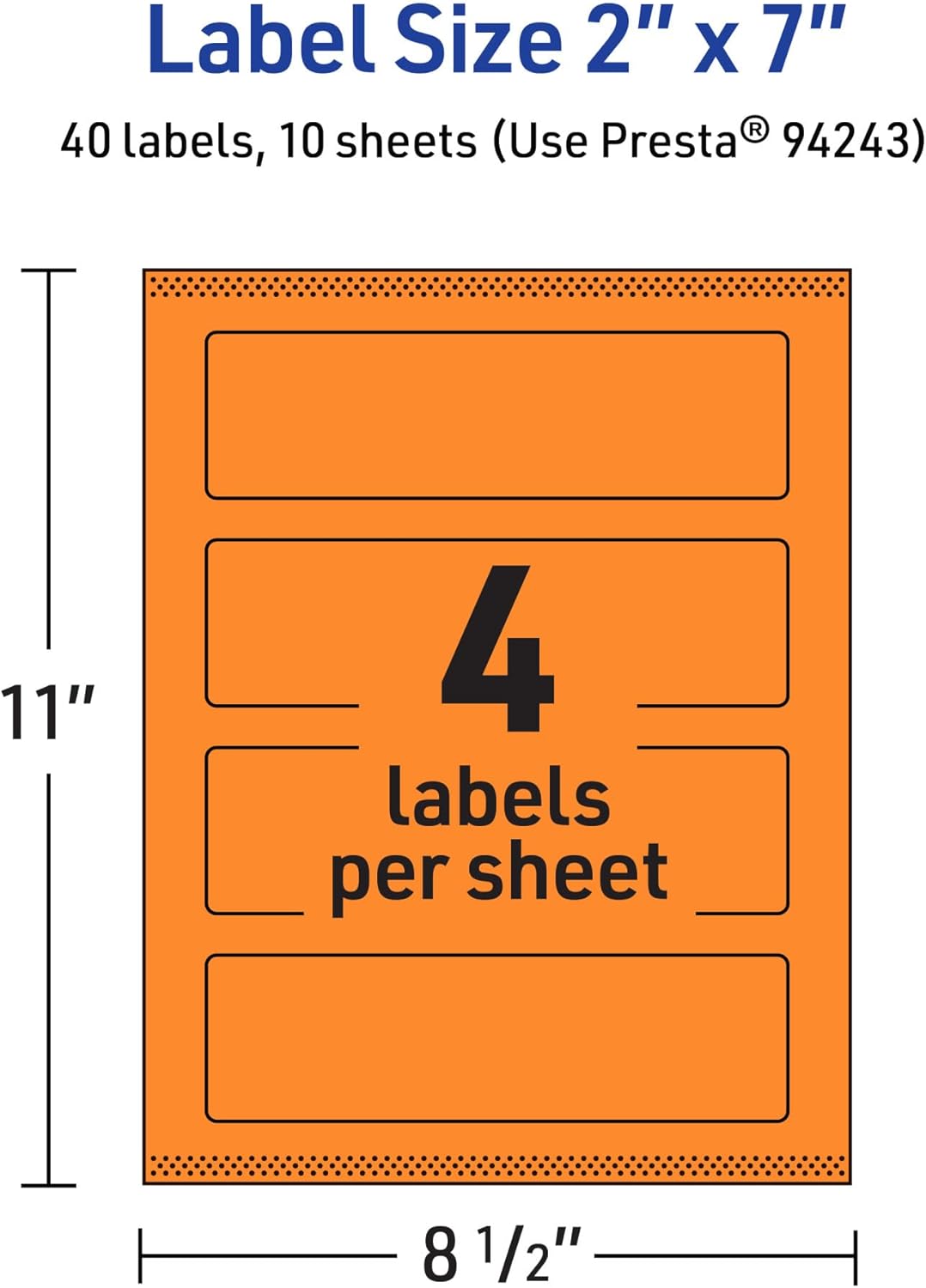 Avery Printable Rectangle Labels, Sure Feed Technology, 2" x 7", Bright Orange, Print-to-the-Edge, Laser/Inkjet Printable