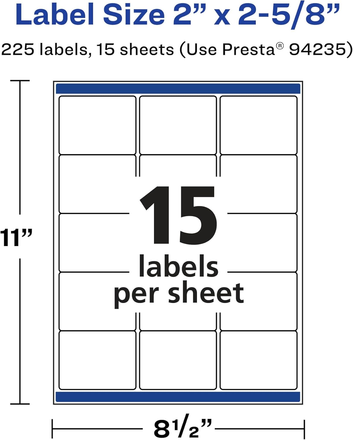 Avery Matte White Removable Rectangle Labels, Sure Feed Technology, 2" x 2-5/8", 225 Removable Labels