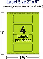 Avery Printable Rectangle Labels, Sure Feed Technology, 2" x 5", Bright Green