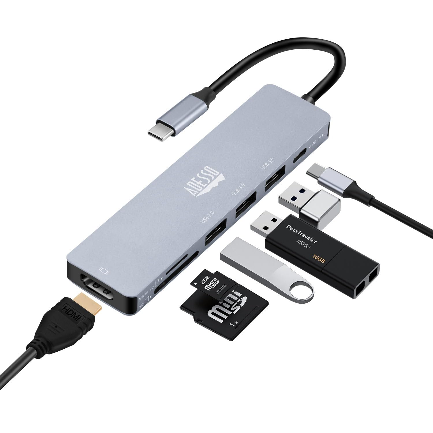 Adesso AUH-4025 USB C Docking Station Multiport Adapter Type C Hub Supports USB C to x1 4K HDMI, 3X USB-A 3.2, 1x PD