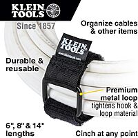 Klein Tools 450-600 Cable Organizer, Hook and Loop Cinch Strap Ties, Includes (2) 6-Inch, (2) 8-Inch, (2) 14-Inch Straps
