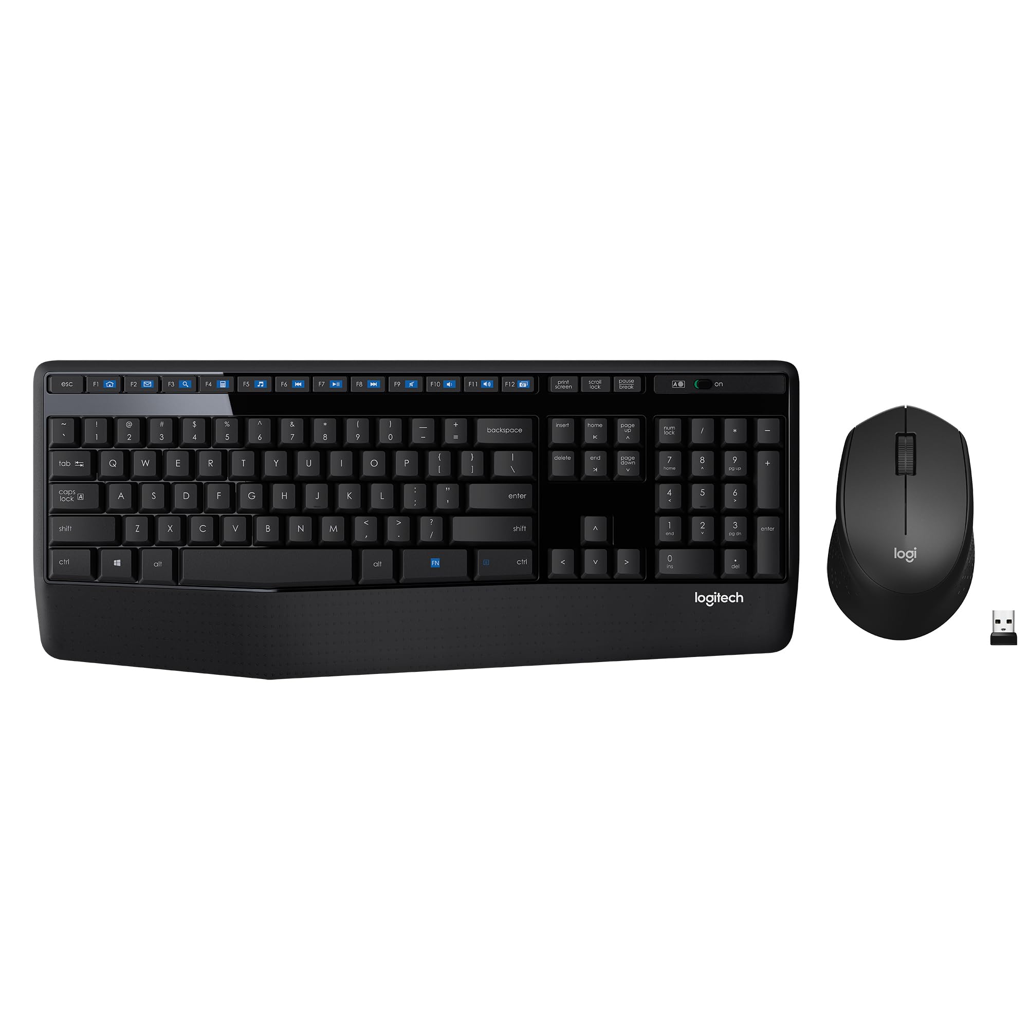 Logitech MK345 Wireless Keyboard and Mouse Combo with Palm Rest, 2.4 GHz USB Receiver, Compatible with PC, Laptop