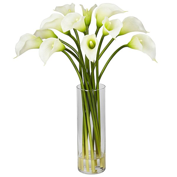 Nearly Natural Mini Calla Lily Silk Flower Arrangement Cream