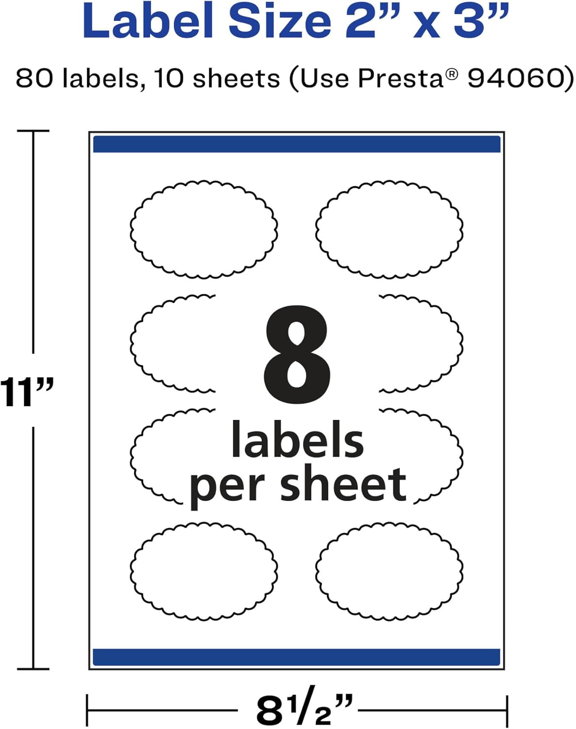 Avery Glossy Clear Oval Scalloped Labels, Sure Feed Technology, 2" x 3"